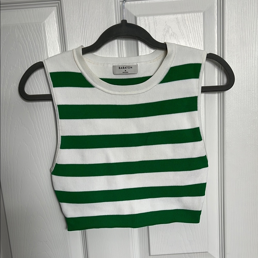 Babaton Green and White Striped Tank Top